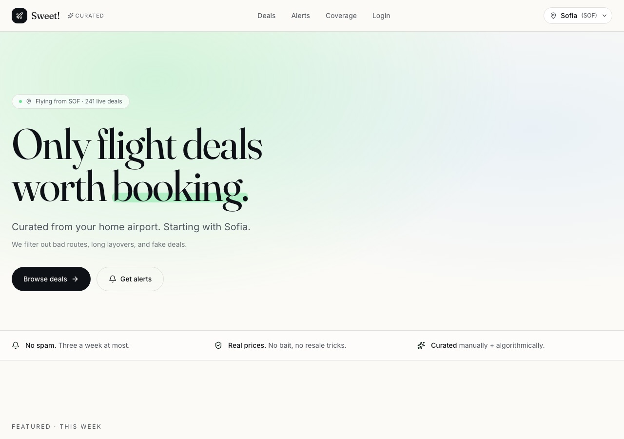 Sweet! Flights homepage
