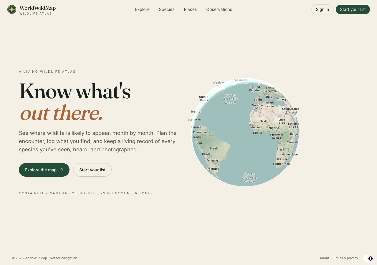 WorldWildMap website homepage
